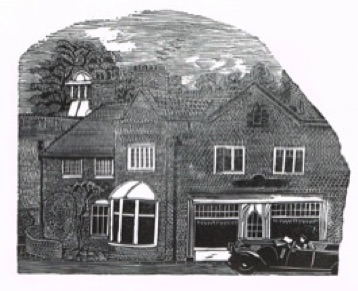 Yew Tree cafe Scalby wood engraving by Michael Atkin